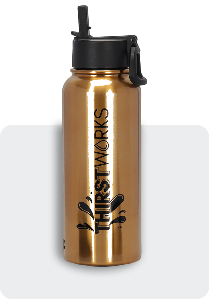 THIRSTWORKS Vacuum Insulated Sports Water Bottles 40 OZ Gold