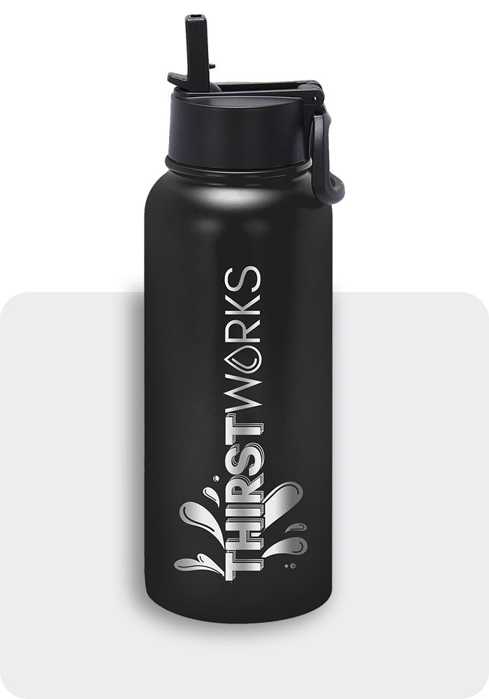 THIRSTWORKS Vacuum Insulated Sports Water Bottles 40 OZ Black - Thirstworks