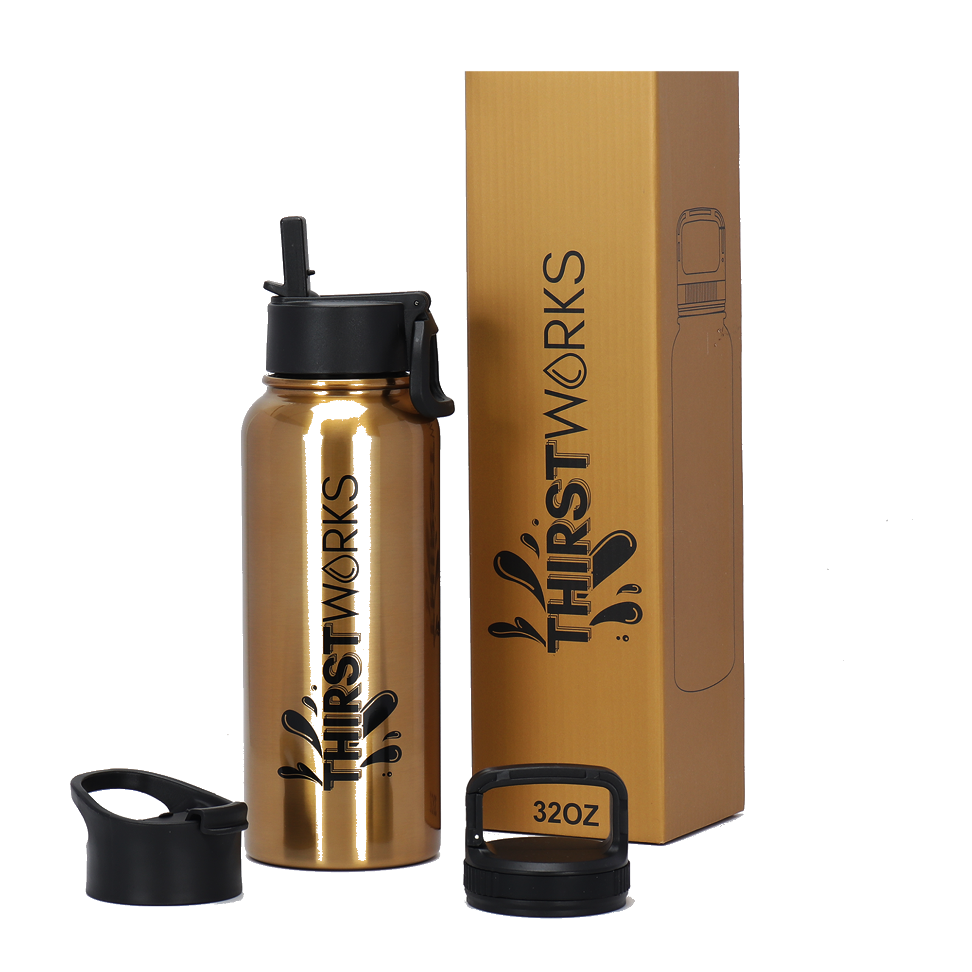 THIRSTWORKS Vacuum Insulated Sports Water Bottles 32 OZ Gold - Thirstworks