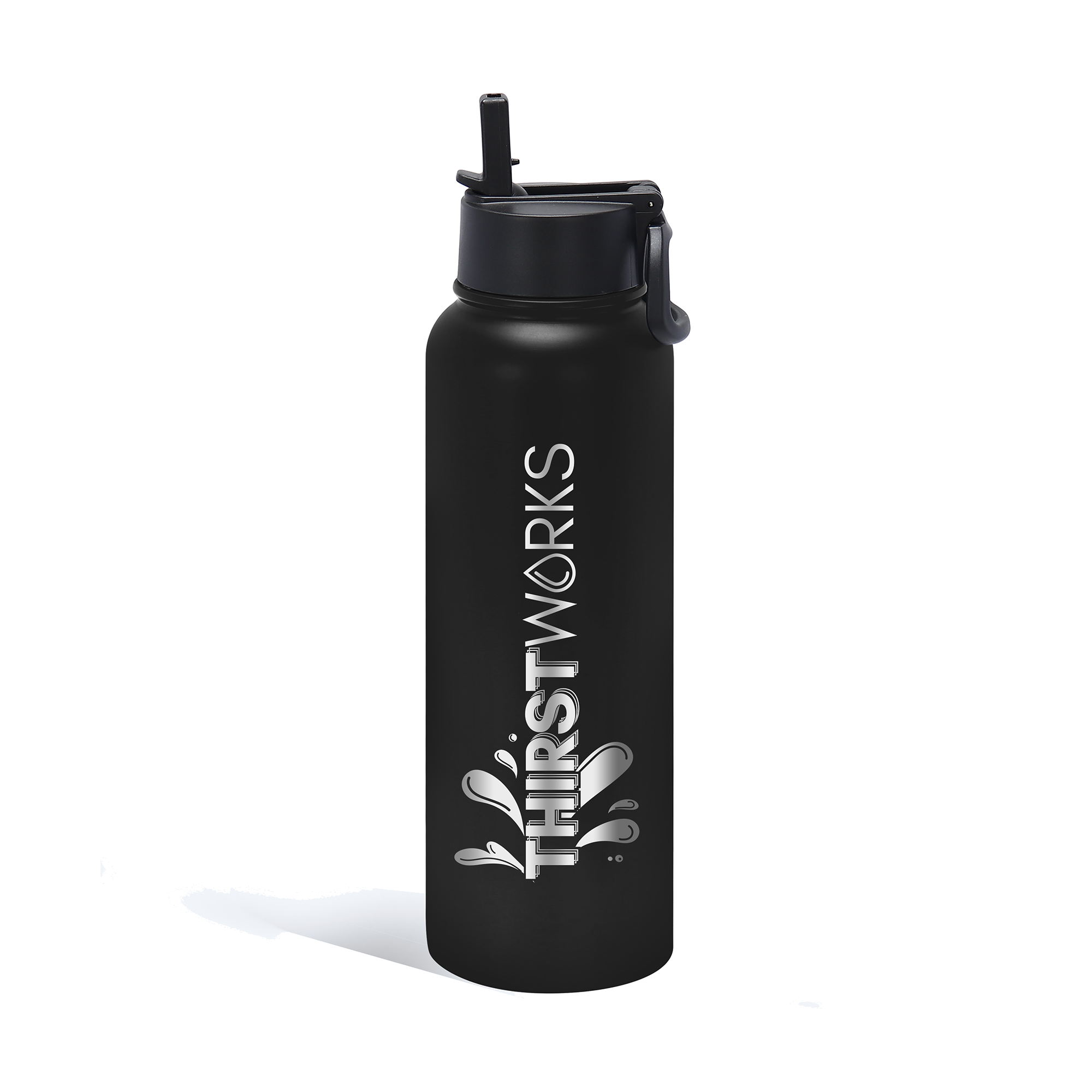 THIRSTWORKS Vacuum Insulated Sports Water Bottles 40 OZ Black - Thirstworks