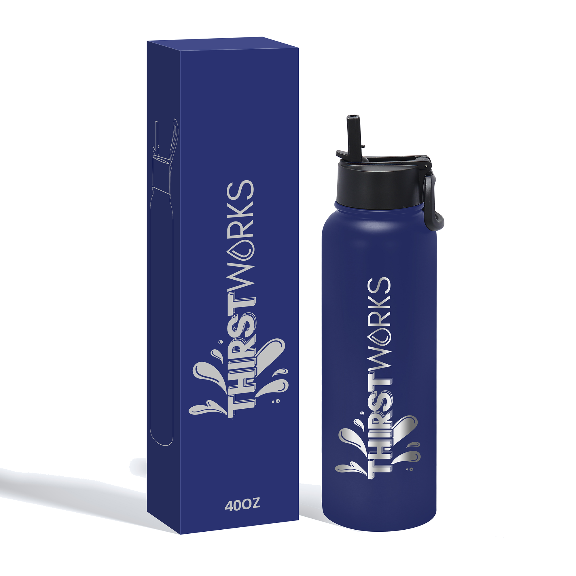 THIRSTWORKS Vacuum Insulated Sports Water Bottles 40 OZ Blue